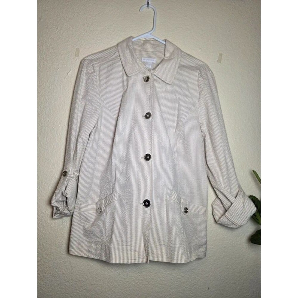 Charter Club Beige Pinstripe Button-Front Jacket – Size XL